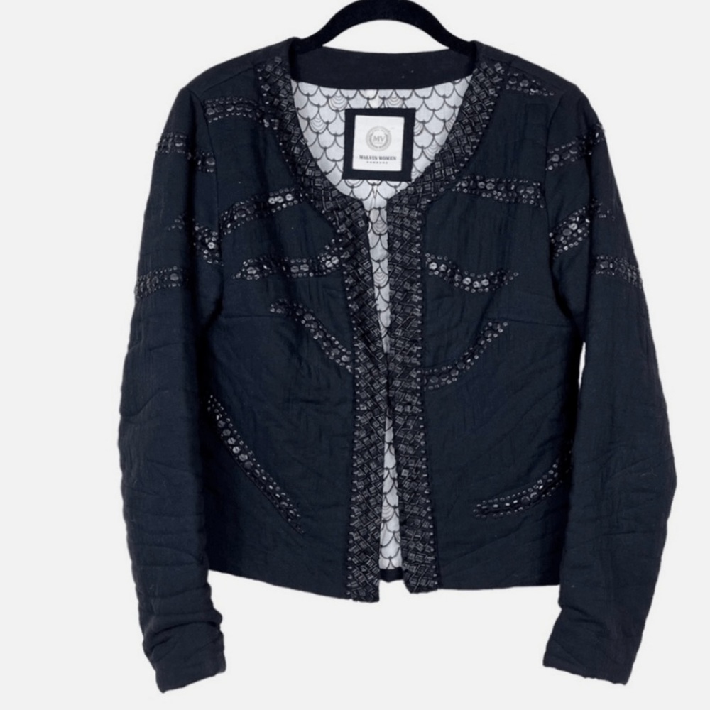 MALVIN Hamburg Jacket Black Quilted Sparkling Beads Party Size S Small P Petite